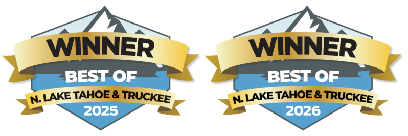 Two award badges for 'Best of N. Lake Tahoe & Truckee' for 2025 and 2026.